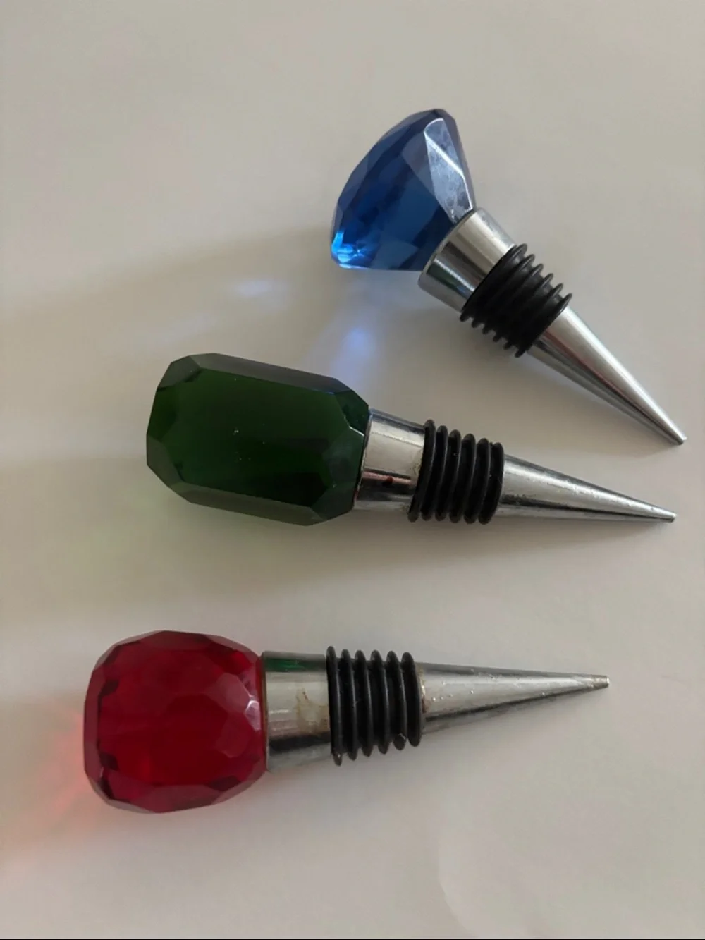 Set of 3 Decorative Faceted Gem Bottle Stoppers